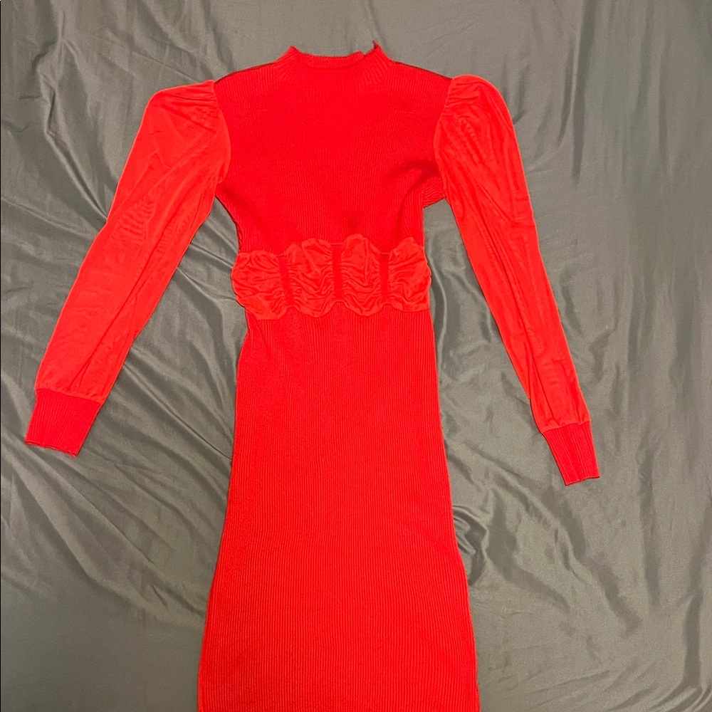 Elegant Red Long-Sleeve Dress